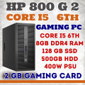 H.P ELITEDESK 800 G2 TWT , CORE I5 6TH, 8GB DDR4 RAM, 128GB SSD, 500GB HDD, 2GB GRAPHIC CARD, 400W PSU, PRE INSTALLED GAMES. 