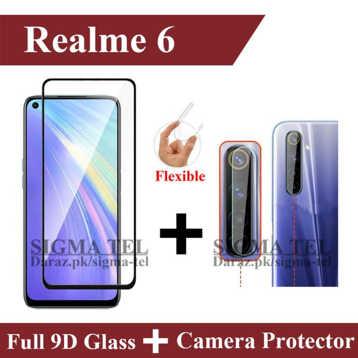 Realme 6 Full Black 9D|5D|6D|10D|11D|21D Tempered Glass Screen Protector Full Glue Edge To Edge + Back Camera 9H Gorilla Flexible Protector For Realme 6