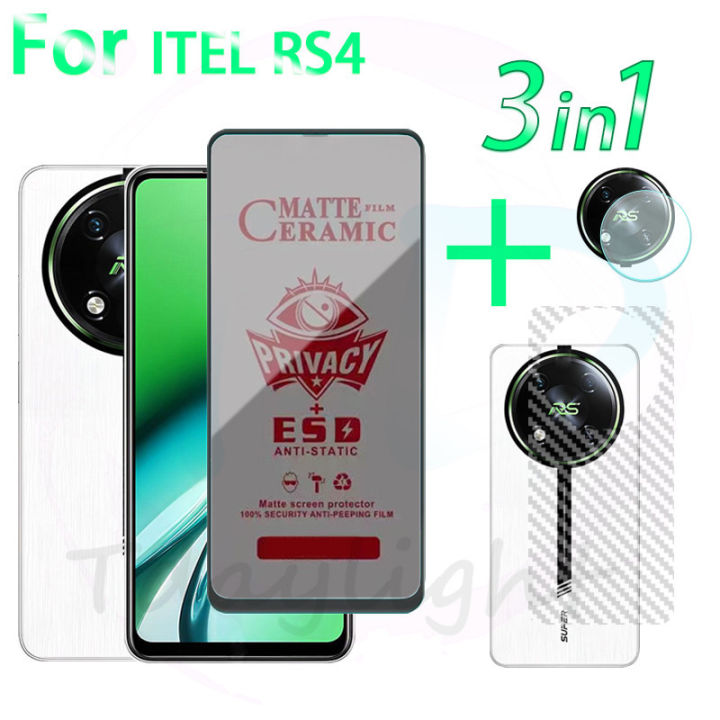 3 in 1 Itel RS4 Anti peeping Privacy Ceramic Film For Itel S24 S23 A70 A60 A60S P55 P55+ Flexible Camera Lens Film Back Film