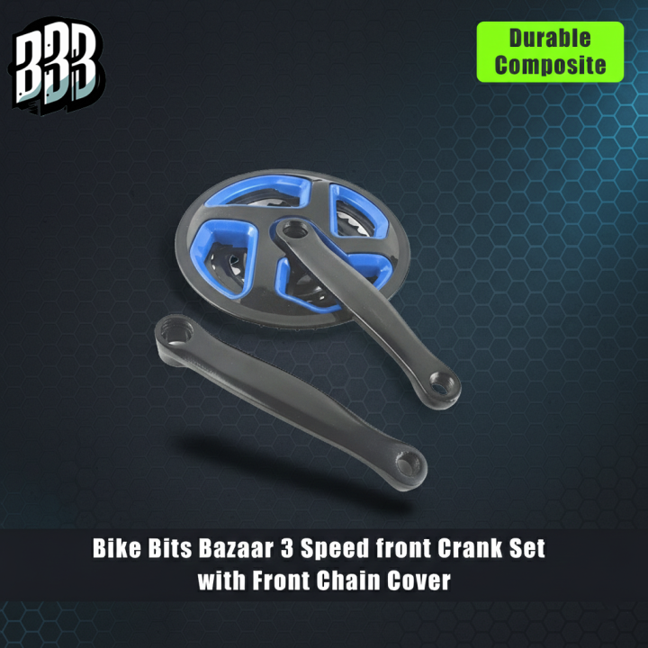 Bike Bits Bazaar - 3-Speed Bicycle Crankset with Front Chain Cover for Mountain Bike, Durable Crankset Gear Set, Bicycle Chain Ring Crankset for Cycle, Mountain Bike Chainset with Pedals, Crankset with Chain Guard, High-Quality 3-Speed Crankset