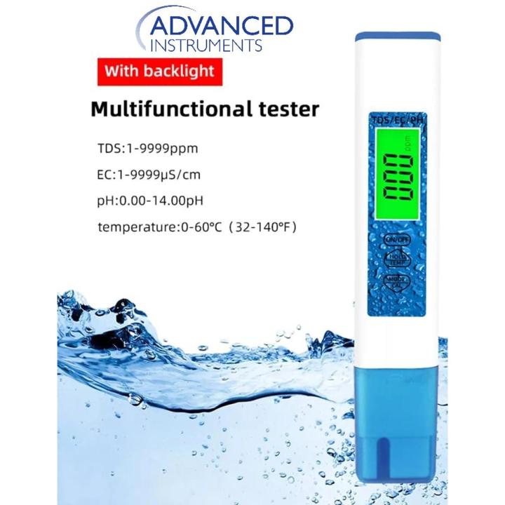 ADVANCED™ 4 in 1 TDS EC pH Temperature Multi-function Test Pen Digital Water Quality Tester Water Quality Test Pen Acidity Meter PH / TDS / EC / Temperature For Fish Aquarium Swimming Pool Drinking Water Hydroponics Sauce / Laboratory