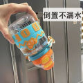 ECO SILICONE HEAT RESISTANT DRINKING WATER BOTTLES 300ML,children's large capacity water cup cartoon plastic double drinking cup summer big belly cup good-looking water cup food grade with straw by Yumbasket. 