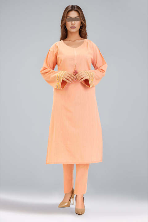 Saya Stitched 2 Piece For Women and Girls - Solid Embroidered Slub Viscose (Shirt/Trouser) -Designcode: WP2S-397