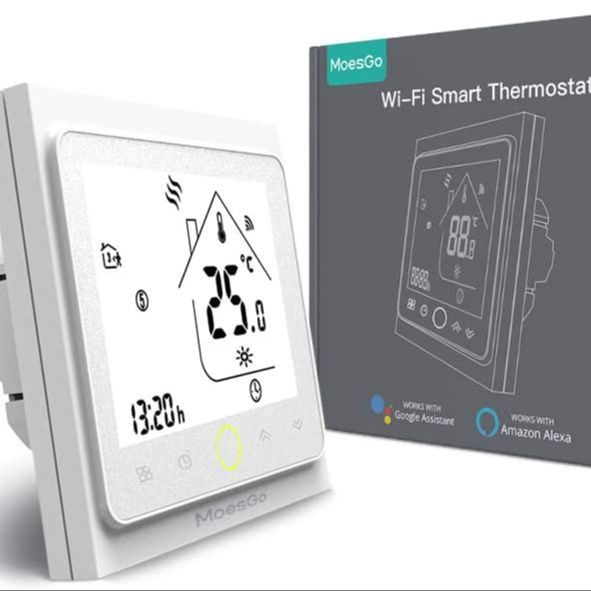 MoesGo Smart Thermostat for Gas Water Boilers Heating 2.4GHz WiFi Temperature Controller, Netural Wire Required, Remote Control and Voice Control by Smart Life/Tuya App, Alexa, Google Home (White)