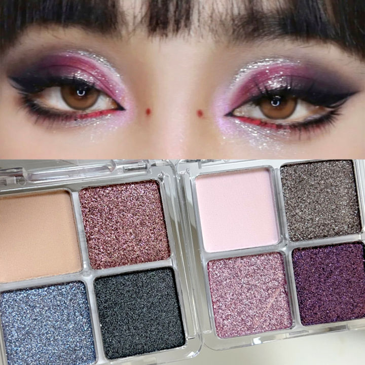 4-Color Glitter Blue Eyeshadow Palette Matte Pearl Shimmer Acrylic Smoky Purple Eye Shadow Palette Long Lasting Makeup Cosmetic