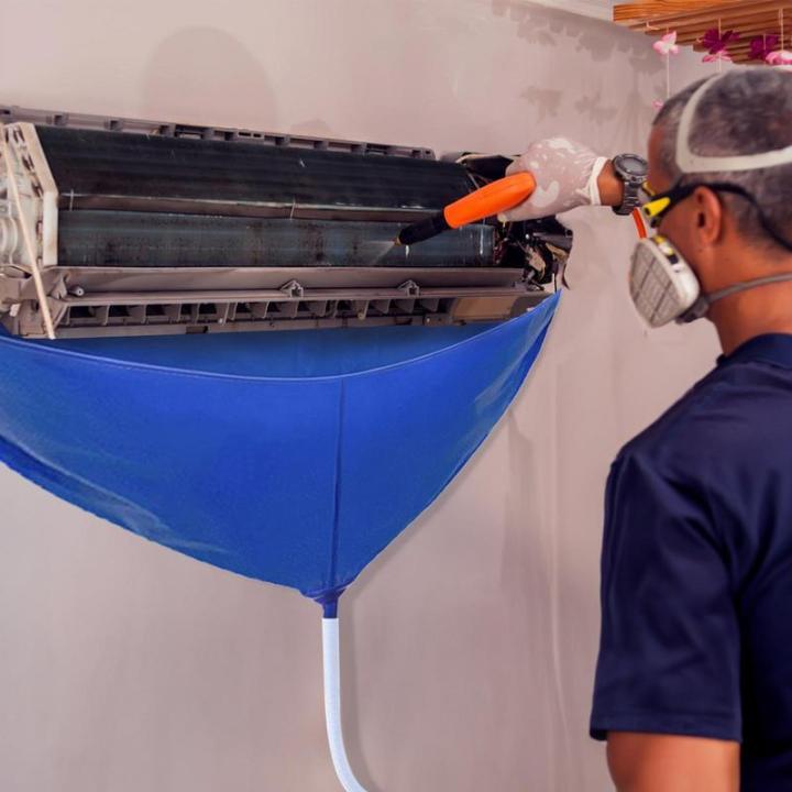 Air Conditioner Cleaning Cover Funnel Shape Split AC Cleaning Bag With Water Pipe Reusable Wall Mounted Service Bag For AC Units