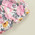 Infant Baby Girl 3 Pcs Outfit Sets, Letter Printed Ruffle Trim Short Sleeve Romper + Floral Print Shorts + Headband. 