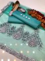Decent Collection Net Gotta  Work Dupatta Along Qataan Silk Shirt & Trouser 3 Piece Dress  With Free Shoes. 