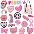 Pink Series Patches for Clothing Cheetah Mixed Embroidery Cloth Sticking Cartoon Smiling Face Love Patch Sticking Motifs. 