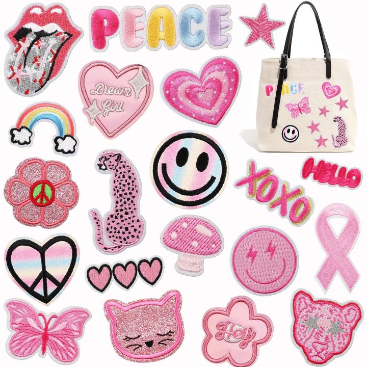 Pink Series Patches for Clothing Cheetah Mixed Embroidery Cloth Sticking Cartoon Smiling Face Love Patch Sticking Motifs