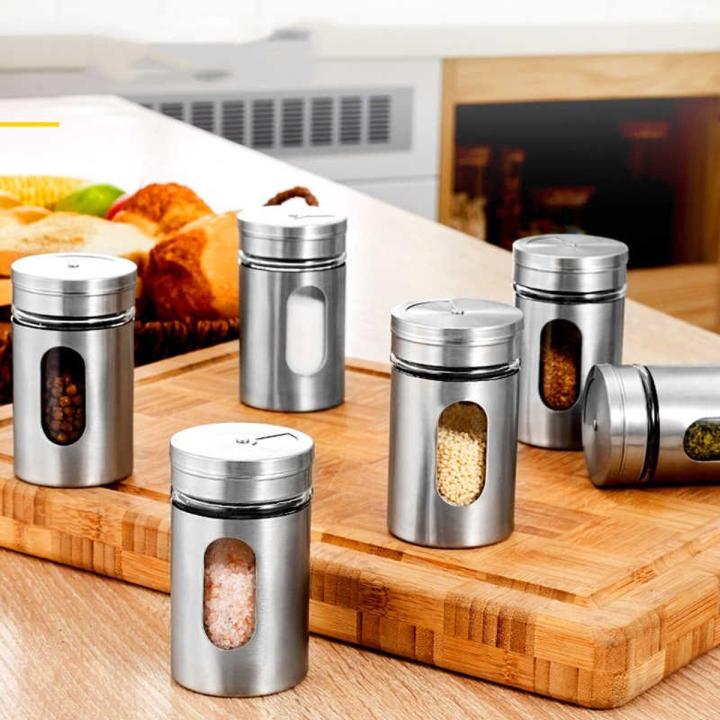 1/6 Pcs 100ML Stainless Steel Seasoning Storage Box Rotatable