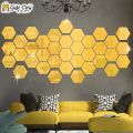 Gift City Presents Golden Acrylic Hexagon Mirror Wall Sticker Sets, 3D Wall Stickers, DIY Geometric Removable Acrylic Mirror Wall Decal, Personalized Art Hexagonal Mirror for Home Living Room Bedroom Decoration. 