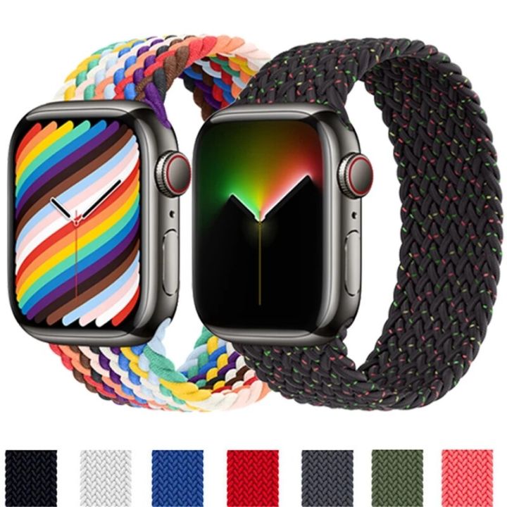 2022  Black Unity  Official colorful Braided Nylon Elastic Solo Loop Compatible with i  Watch 7 SE 6 Strap 41mm 45mm  44mm 40mm watchband for I Watch Serie 5 4 3 Belt Bracelet 38mm 42mm
