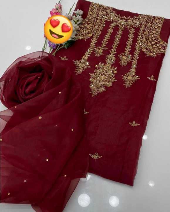 MSJ%20Fabrics%20New%20Arrival%203%20Pcs%20Fancy%20Handmade%20Embroidery%20Organza%20Unstitched%20Dress%20For%20Women/Ladies%20-%20Image%205