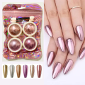 4 PCS Rose Gold Chrome Nail Powder Set, Solid Glitter Reflective Metallic Mirror Effect for Nails Designing 3D Rose Gold Pigment COSMORA Nail Art Decoration. 