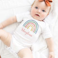 Personalised Rainbow Baby Girl Boy Bodysuit New Baby Gift Custom Baby Name Jumpsuit Toddler Playsuit Clothes Infant Shower Gifts. 
