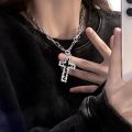Gothic Cuban Chain Cross Pendant Necklace for Women Men Vintage Unisex Grunge Chain Necklace Fashion Jewelry Accessories. 