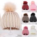 Baby Knitting Wool Hemming Hat Keep Warm Winter Hairball Pom Ball Cap. 
