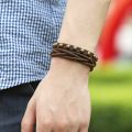 Boho Gypsy Hippie Punk Brown Real Leather Broze Copper Rivets Charm Wrap Layers Adjusted Macrame Bracelet Bangle For Man. 