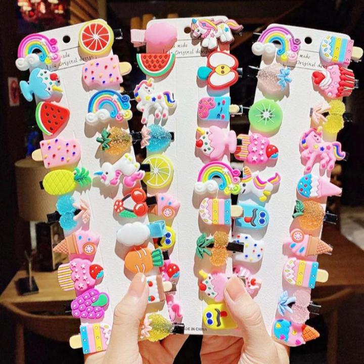 10 Pcs Baby Girls & Mixed styles Cartoon Animal vegetables and fruit Lovely Candy Color Plastic Hair Pins