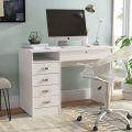 Home Office Desk, Study Table, Writting Desk with 5 Drawers, Living Room Bedroom furniture ,Multispacer White, 43.03'' Desk. 