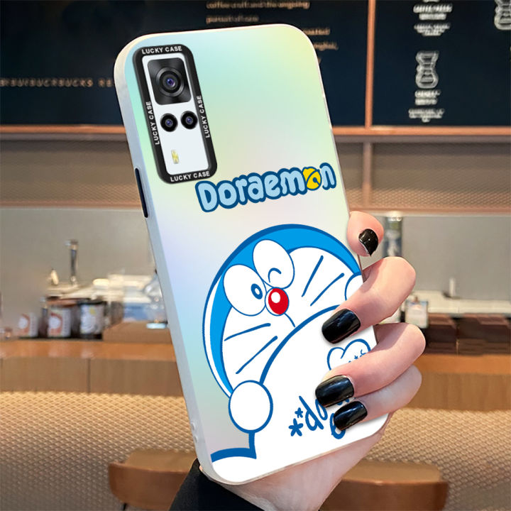 FINDWORLD for Vivo Y31 2021 Y51 2020 Y51A 2021 Y53S 4G Back Cover Lovely Doraemon Fashion IMD High Quality Laser Glitzy Phone Case Colorful Soft Edge Shockproof Hard Cover