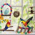 UK Bord Toys Bird Parrot Toys, 6 Pcs Bird Budgie Toys, Pet Bird Cage Hammock Climbing Ladders Toy Wooden Perch Chewing Toy for budgie, Parakeet, Conure, Cockatiel, Mynah, Love Birds, Finches. 