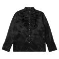 Canis-Men Satin Ruffle Shirts, Long Sleeve Stand Collar Solid Color Slim Fit Dress Shirt. 