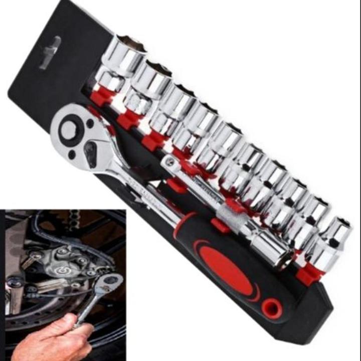 12pcs Spanner Socket 1/2 Inch Drive Socket Set Ratchet Wrench - Drive Socket Set with 10 Sockets 10-15,17,19,22,24mm and 2 Way Quick Released, Professional Ratchet Handle and Extension Bar