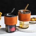 2025 Eco-Friendly 450ml Glass Travel Coffee Mug with Bamboo Lid & Straw – Thermal Insulated, Leather Design, Sustainable Mug for Car Travel & Outdoor Adventures. 
