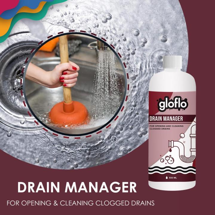 GLOFLO DRAIN MANAGER | LIQUID DRAIN OPENER & CLEANER – NON-ACIDIC, DISINFECTS, CLEANS, AND MAINTAINS DRAIN LINES