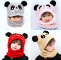 Beanie Cap Neck Warmer Beanie| Wool Caps For Kids Winter Thicken Warm Kids Hat Scarf All-in-one  color Fleece Boys Girls Cap Beanie Cute Cartoon Panda Toddler Children Hat Bonnet. 