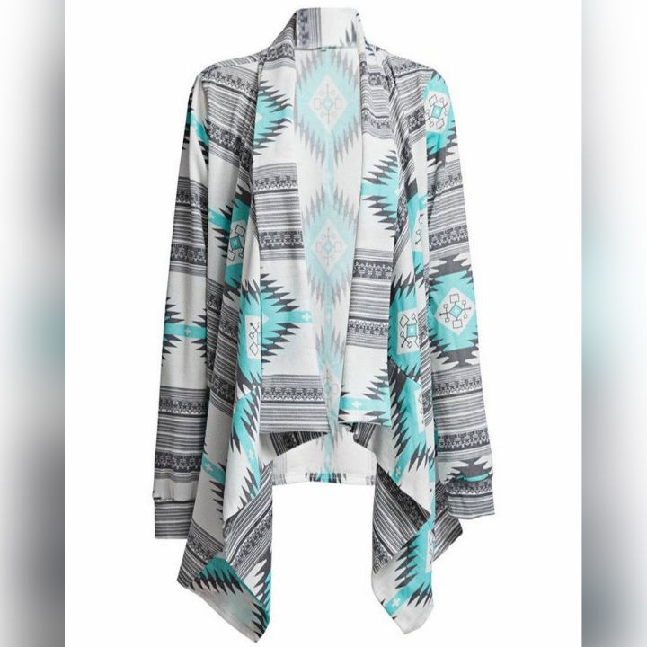 Sea Green Woolen Irregular Geometric Cardigan Women - Ch#Wwc-00003.1