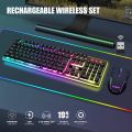 RedThunder K10 Wireless Gaming Keyboard and Mouse Combo, LED Backlit Rechargeable 3800mAh Battery, Mechanical Feel Anti-ghosting Keyboard + 7D 3200DPI Mice for PC Gamer (Black). 