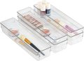 Clear Plastic Drawer Organizers Set, Bathroom and Vanity Drawer Trays, Large Clear Acrylic Kitchen Drawer Stationary Organization and Storage Dividers, Non-Slip Storage Makeup Trays Transparent Cosmetic Organizer Storage Bins for Makeup, Bedroom. 