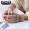 Green forest Winter Gloves Wear Resistant Women Winter Warm Half Finger Gloves Gift. 