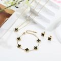 Stainless Steel Clover Jewellery Set for Girls & Women – 3 Piece Set with Double-Sided Necklace, Bracelet & Earrings | Gold Color European Style. 