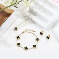 Stainless Steel Clover Jewellery Set for Girls & Women – 3 Piece Set with Double-Sided Necklace, Bracelet & Earrings | Gold Color European Style. 