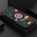 Samsung A32 4G Marvel Superhero Ironman Spiderman Captain American Print Side Design Square Phone Case Edge Pattern Liquid Silicone Casing Full Cover Camera Shockproof Protection Case. 