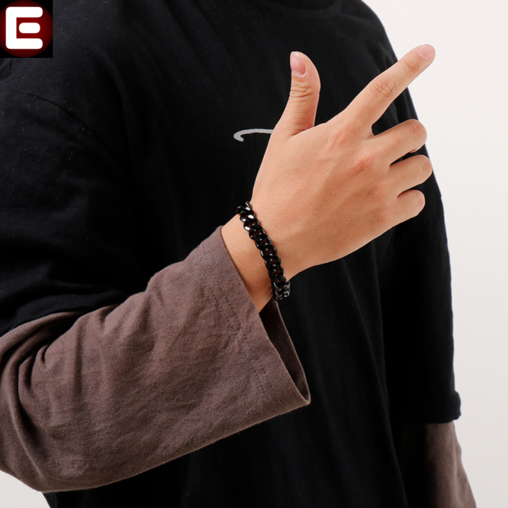 EMPIRON Stainless Steel Biker Bracelet Men Curb Cuban Chain Mens Bracelets Heavy Golden Black Silver Color Massive Wrist Hand Jewelry