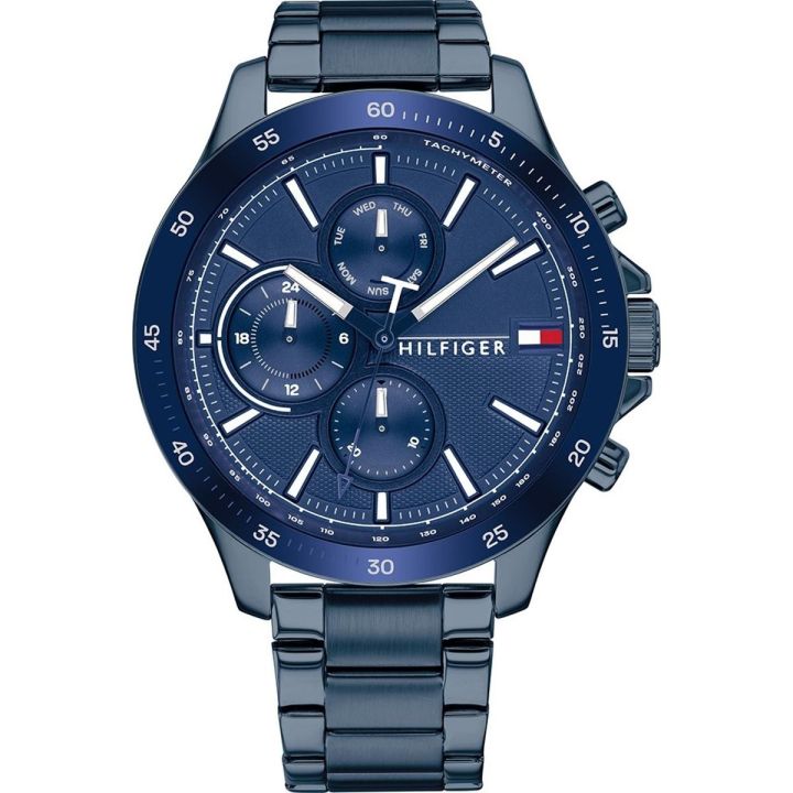 Tommy Hilfiger Wrist Watch For Men Quartz Stainless Steel Blue Dial 46mm Watch 1791720