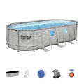 18 Ft Bestway Port Holes Swim Vista Steel Frame Oval Pool 56716, 18 Feet Length X 9 Foot Width X 48 Inch, Full Depth Large For Children & Adults, Easy To Setup & Drain Full Size Pool, Deep Family Swimming Pools, Water & Summer Fun, With Filter Pump Ladder. 