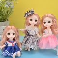 High Quality 3pcs 17cm Set Bendable Joints Doll For Girls/ Mini 3D Eye Dolls Cute Dress Up & Accessories BJD Doll with Gift Box/ 12 to 15 Moveable Joints Cute Dresses Perfect For Gifting. 