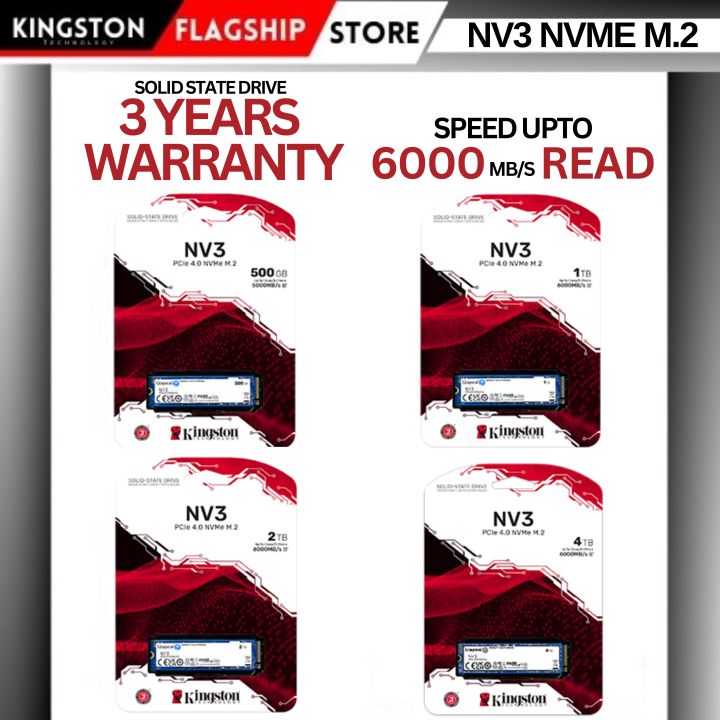 Kingston M.2 SSD NVMe 500/1000/2000/4000 GB - NV3 PCIe SSD - 3 Years Warranty