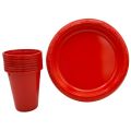 RED COLOR PLATES AND CUPS - PLASTIC PLATES AND CUPS - PACK OF 10. 