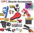 10pc bicycle accessories Bell,Light,Bottle Holder,Seat cover, Seat Clamp, bicycle handle bar grips , rear pedal. 