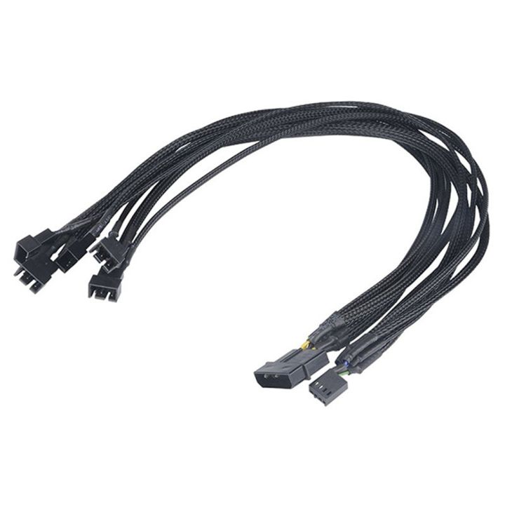 Black Net Sleeved IDE Molex to 5 x 4-Pins PWM CPU Case Cooling Fan Splitter Hub Power Adapter Cable, Molex to PWM 1X5