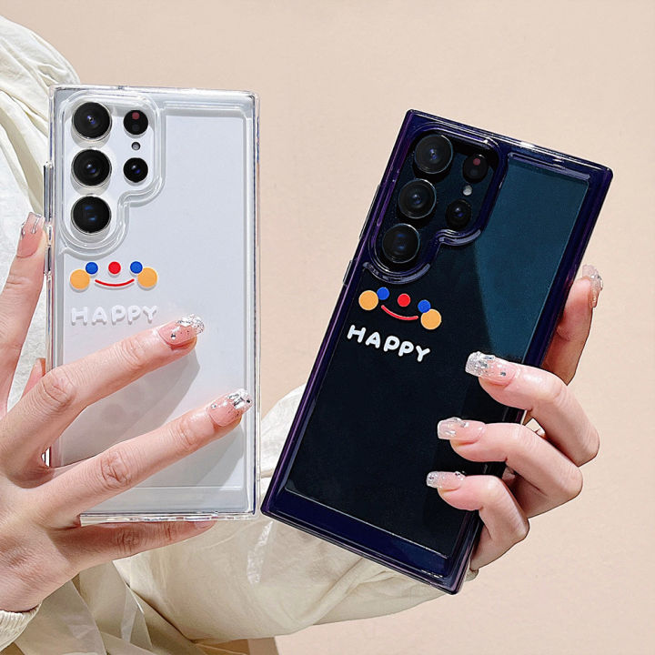 Cute Smiley Face s23 Phone case s23ultra Summer Transparent S22+ New Silicone s21fe Soft S23plus