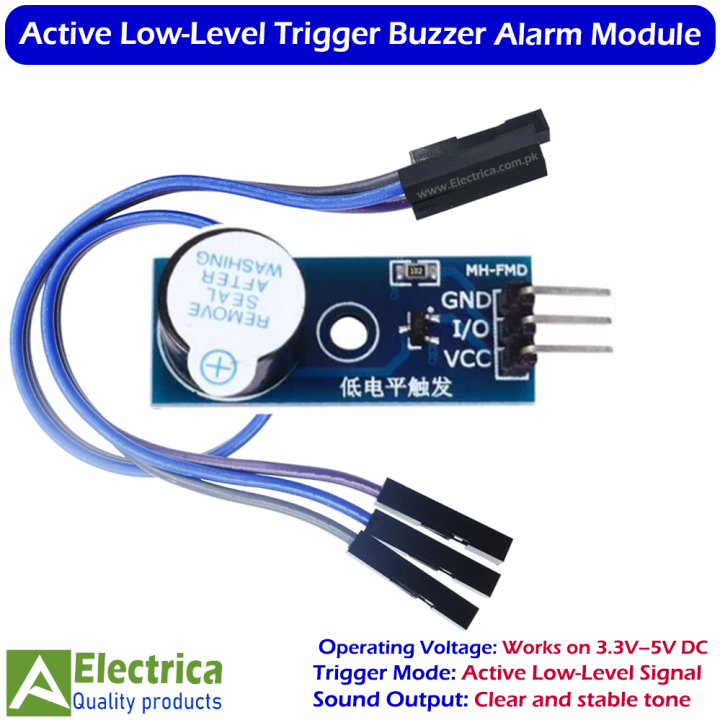Active Low Level Trigger Buzzer Alarm Module 3.3V–5V With Jumper Wires Electronic Building Block for Arduino, MCU, and DIY Projects by Electrica