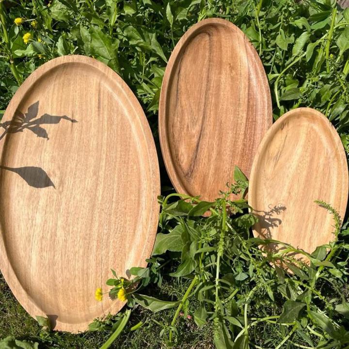Wooden Tray made from Acacia wood, Seamless Tray Set and single pc in large, medium and small size Serving tray oval Shape